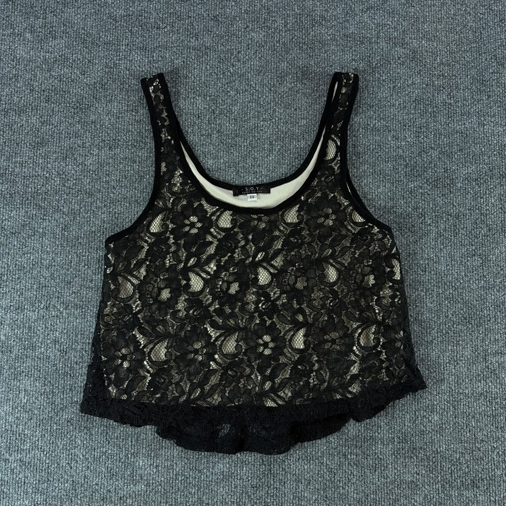 S.O.Y. Shine On You‎ Black Floral Lace Y2K Tank Top Whimsigoth XS Summer Goth